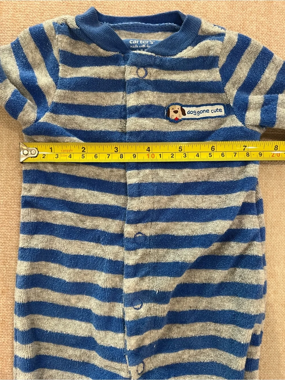 Carter’s Newborn Footed Sleeper Size NB Blue & Gray Striped Puppy Footies Soft S
